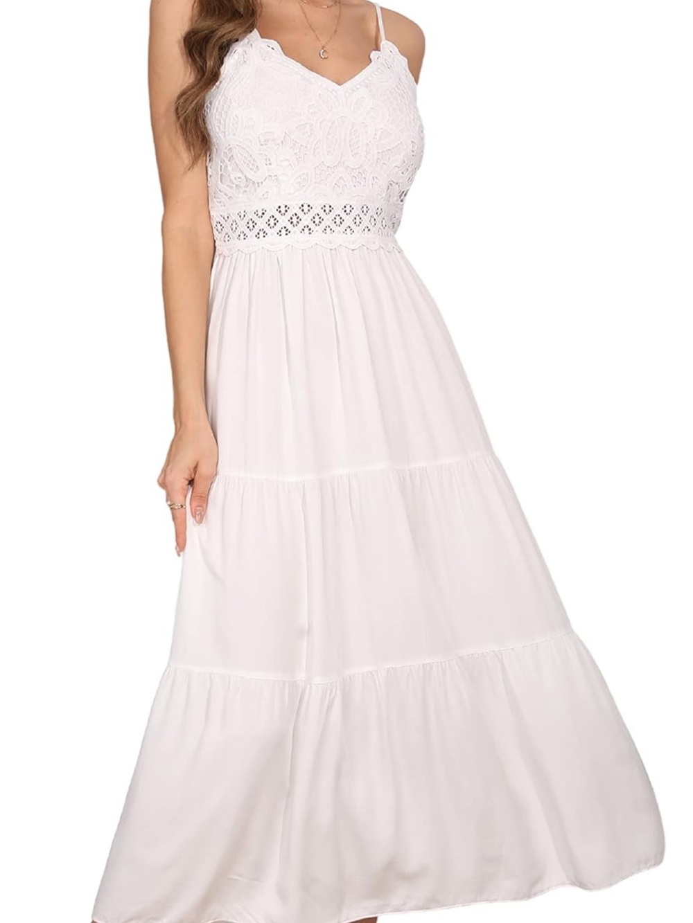 Lace Bodice White Maxi Dress with Spaghetti Straps